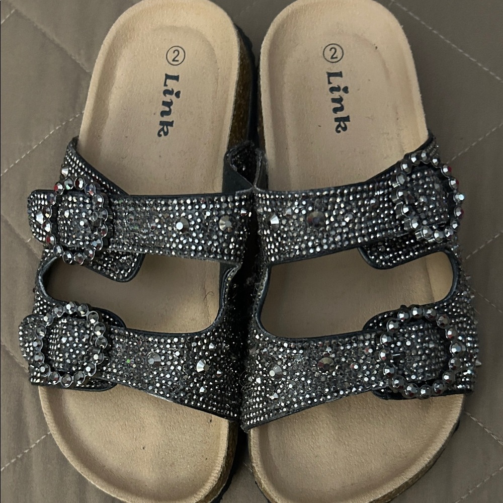 Link Black Embellished Slide Sandals size 2